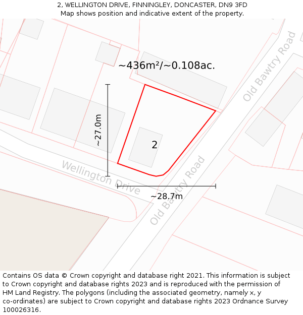 2, WELLINGTON DRIVE, FINNINGLEY, DONCASTER, DN9 3FD: Plot and title map