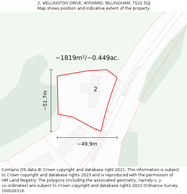 2, WELLINGTON DRIVE, WYNYARD, BILLINGHAM, TS22 5QJ: Plot and title map