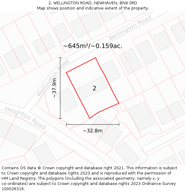 2, WELLINGTON ROAD, NEWHAVEN, BN9 0RD: Plot and title map