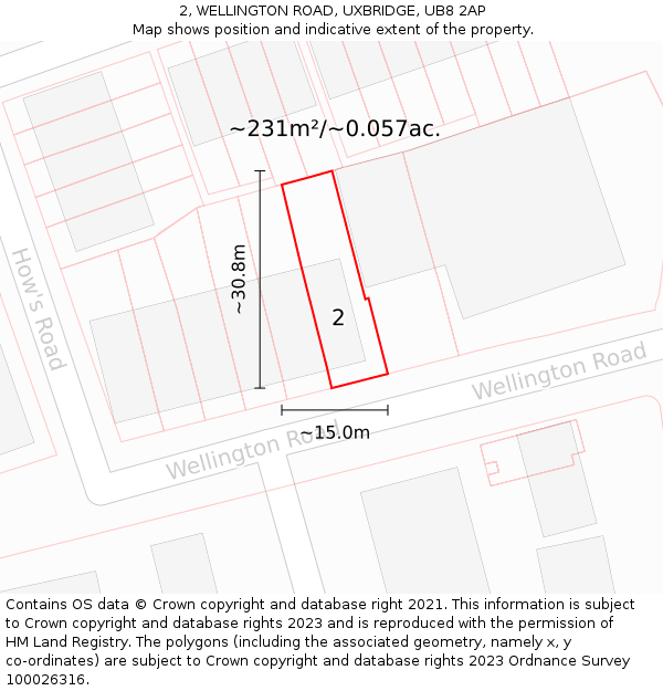 2, WELLINGTON ROAD, UXBRIDGE, UB8 2AP: Plot and title map