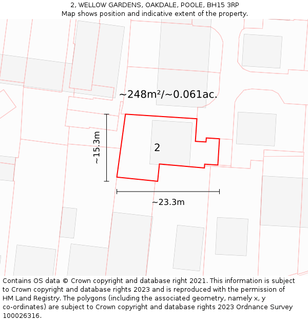 2, WELLOW GARDENS, OAKDALE, POOLE, BH15 3RP: Plot and title map