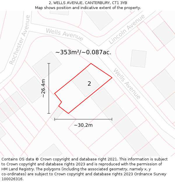 2, WELLS AVENUE, CANTERBURY, CT1 3YB: Plot and title map