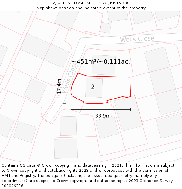 2, WELLS CLOSE, KETTERING, NN15 7RG: Plot and title map