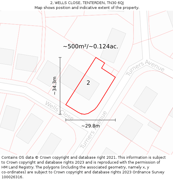 2, WELLS CLOSE, TENTERDEN, TN30 6QJ: Plot and title map