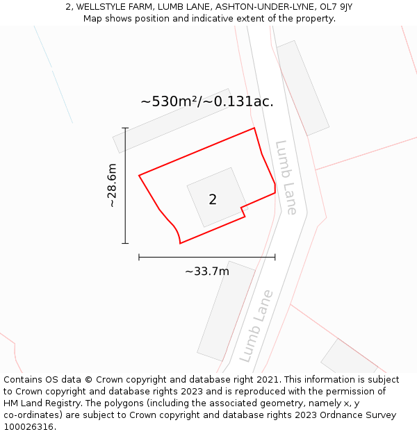 2, WELLSTYLE FARM, LUMB LANE, ASHTON-UNDER-LYNE, OL7 9JY: Plot and title map