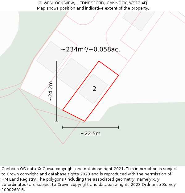 2, WENLOCK VIEW, HEDNESFORD, CANNOCK, WS12 4FJ: Plot and title map