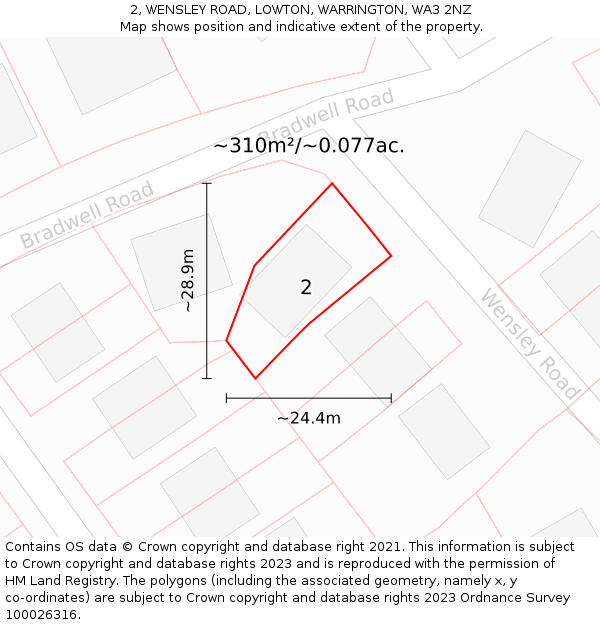 2, WENSLEY ROAD, LOWTON, WARRINGTON, WA3 2NZ: Plot and title map