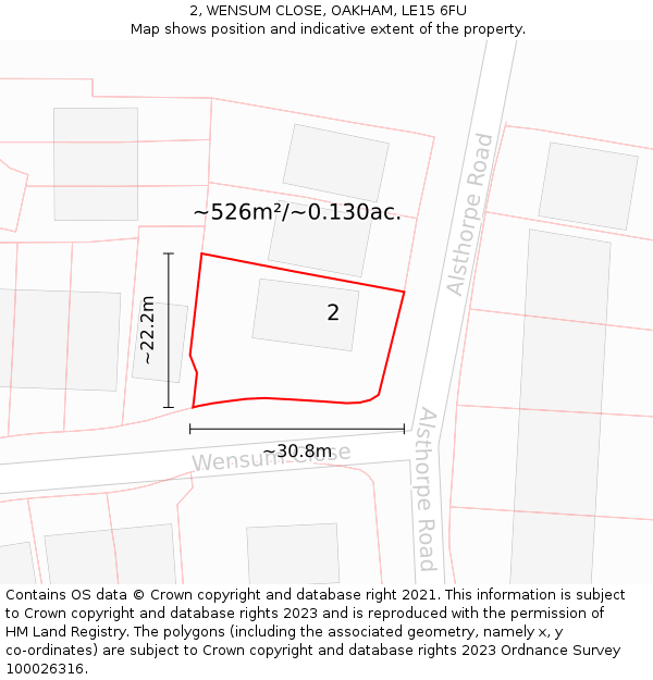 2, WENSUM CLOSE, OAKHAM, LE15 6FU: Plot and title map