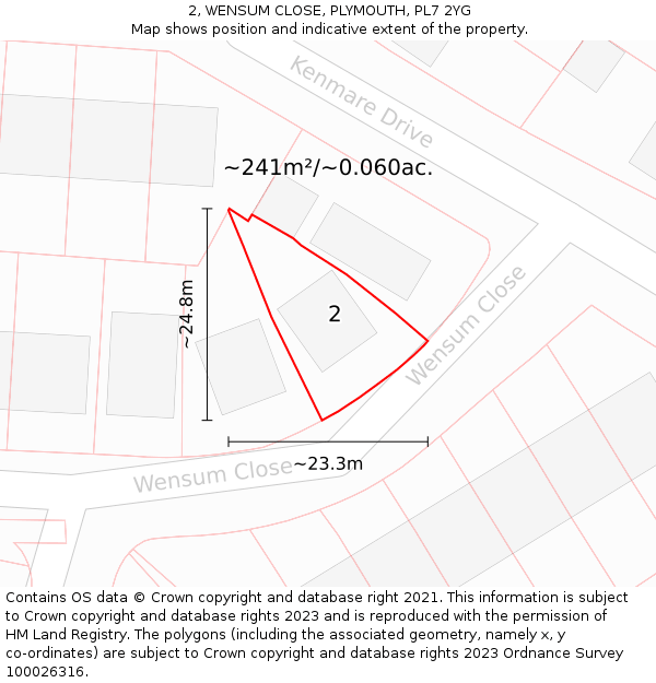 2, WENSUM CLOSE, PLYMOUTH, PL7 2YG: Plot and title map