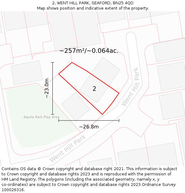 2, WENT HILL PARK, SEAFORD, BN25 4QD: Plot and title map