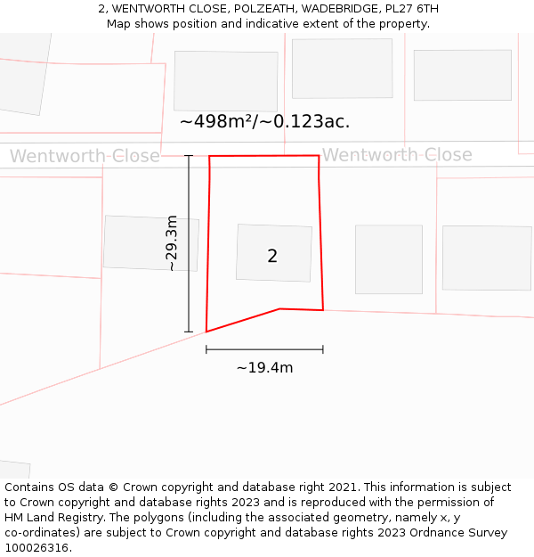 2, WENTWORTH CLOSE, POLZEATH, WADEBRIDGE, PL27 6TH: Plot and title map