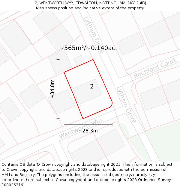 2, WENTWORTH WAY, EDWALTON, NOTTINGHAM, NG12 4DJ: Plot and title map