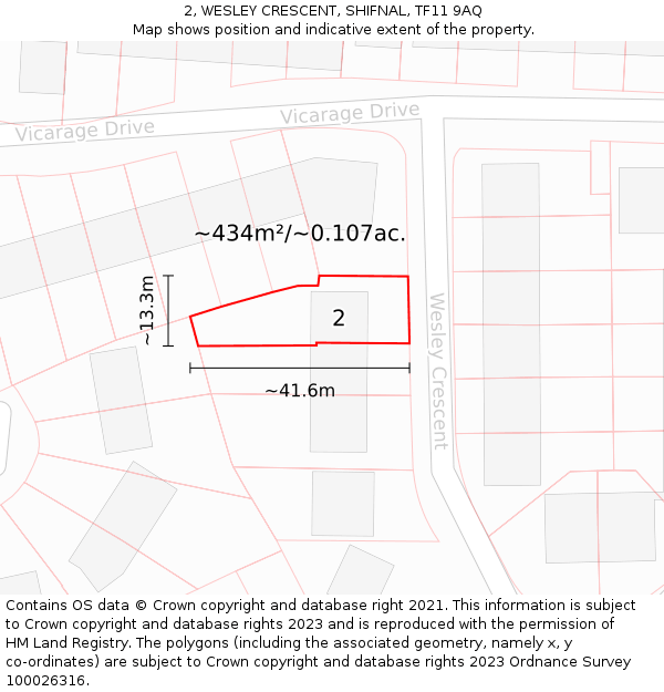 2, WESLEY CRESCENT, SHIFNAL, TF11 9AQ: Plot and title map