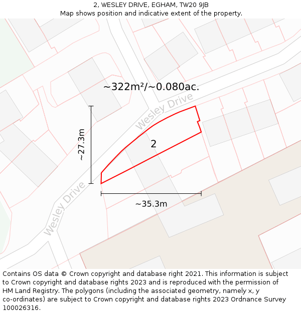 2, WESLEY DRIVE, EGHAM, TW20 9JB: Plot and title map