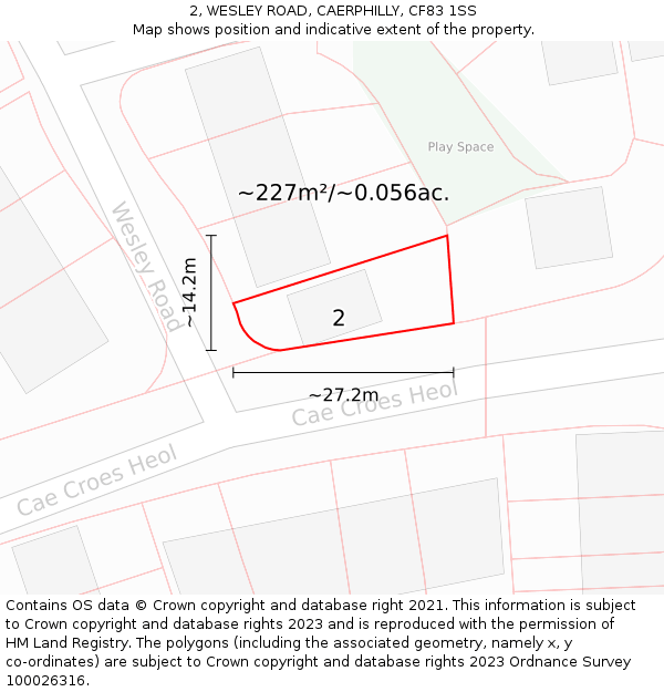 2, WESLEY ROAD, CAERPHILLY, CF83 1SS: Plot and title map