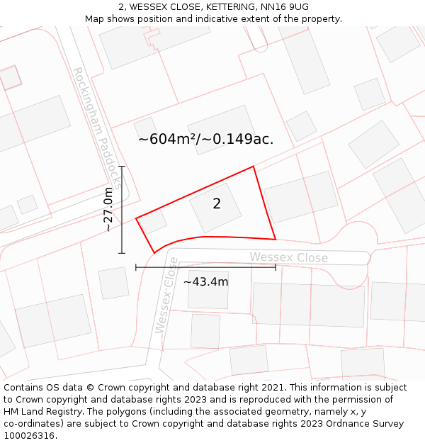 2, WESSEX CLOSE, KETTERING, NN16 9UG: Plot and title map