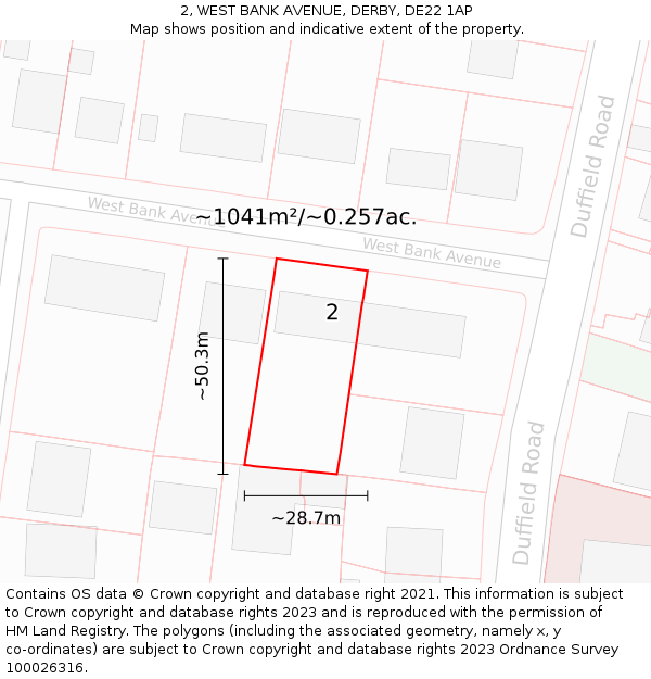 2, WEST BANK AVENUE, DERBY, DE22 1AP: Plot and title map