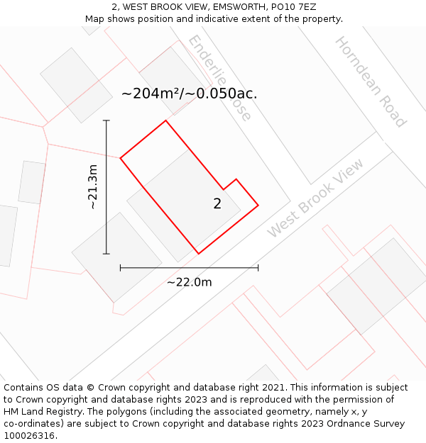 2, WEST BROOK VIEW, EMSWORTH, PO10 7EZ: Plot and title map