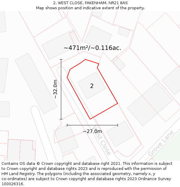 2, WEST CLOSE, FAKENHAM, NR21 8AS: Plot and title map