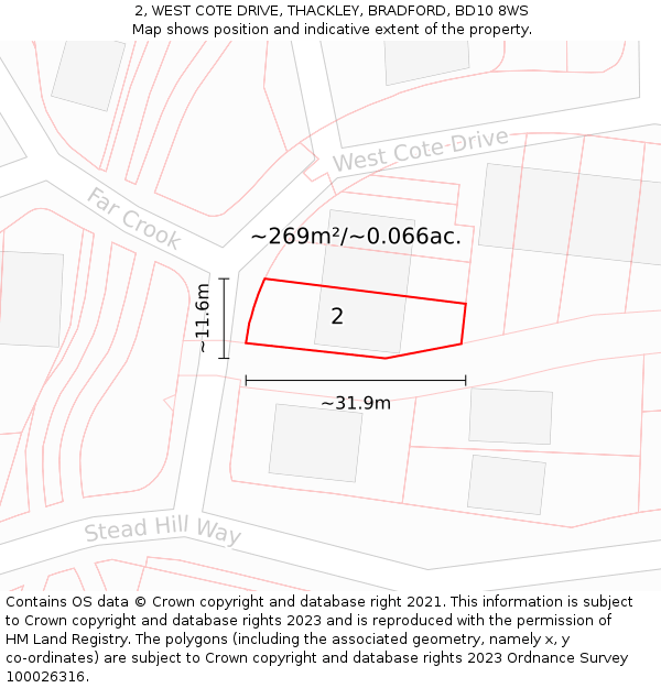 2, WEST COTE DRIVE, THACKLEY, BRADFORD, BD10 8WS: Plot and title map