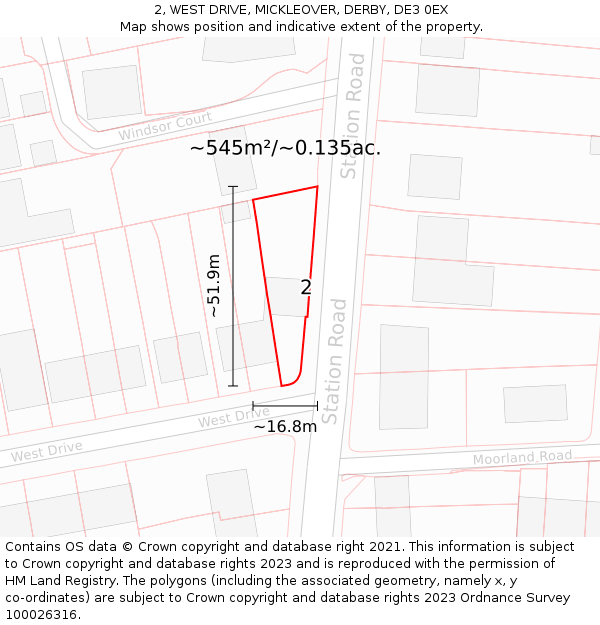 2, WEST DRIVE, MICKLEOVER, DERBY, DE3 0EX: Plot and title map