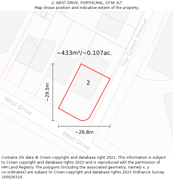 2, WEST DRIVE, PORTHCAWL, CF36 3LT: Plot and title map