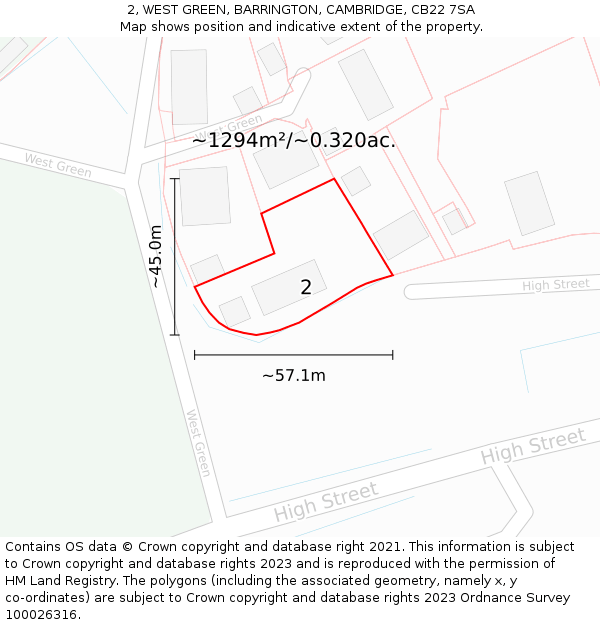 2, WEST GREEN, BARRINGTON, CAMBRIDGE, CB22 7SA: Plot and title map