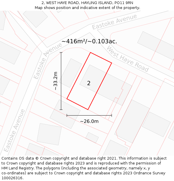 2, WEST HAYE ROAD, HAYLING ISLAND, PO11 9RN: Plot and title map