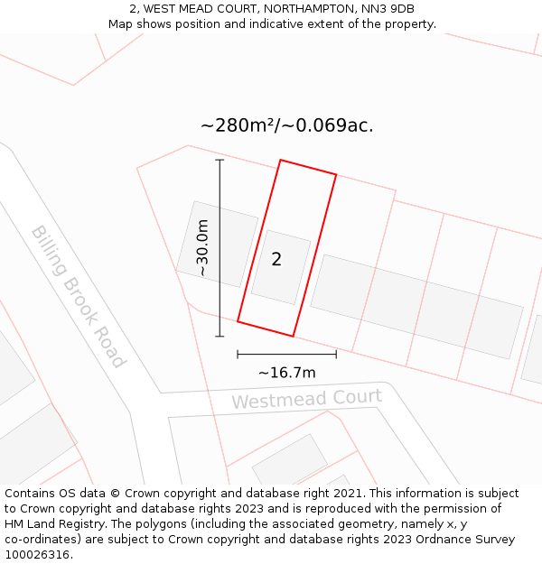 2, WEST MEAD COURT, NORTHAMPTON, NN3 9DB: Plot and title map