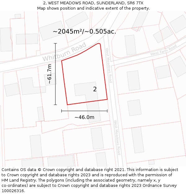 2, WEST MEADOWS ROAD, SUNDERLAND, SR6 7TX: Plot and title map