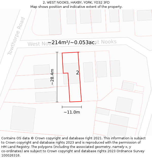 2, WEST NOOKS, HAXBY, YORK, YO32 3FD: Plot and title map