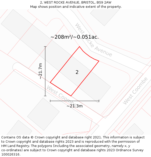 2, WEST ROCKE AVENUE, BRISTOL, BS9 2AW: Plot and title map