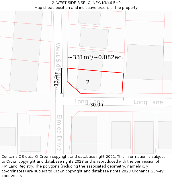 2, WEST SIDE RISE, OLNEY, MK46 5HP: Plot and title map