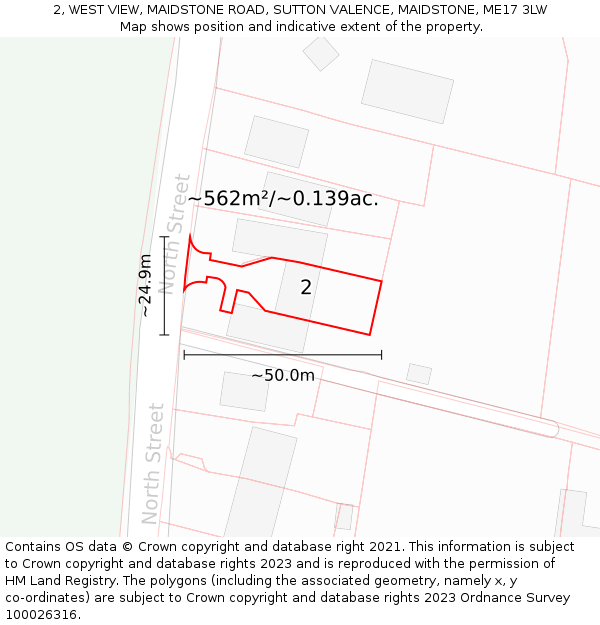 2, WEST VIEW, MAIDSTONE ROAD, SUTTON VALENCE, MAIDSTONE, ME17 3LW: Plot and title map