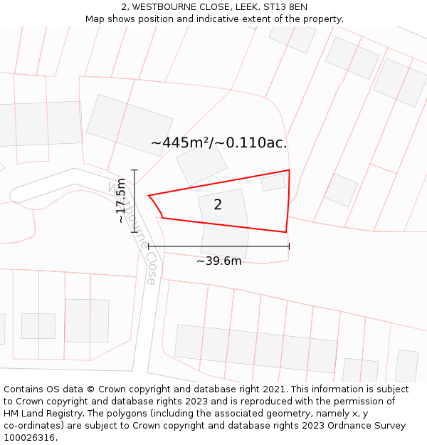 2, WESTBOURNE CLOSE, LEEK, ST13 8EN: Plot and title map