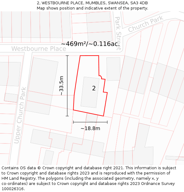 2, WESTBOURNE PLACE, MUMBLES, SWANSEA, SA3 4DB: Plot and title map