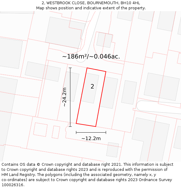 2, WESTBROOK CLOSE, BOURNEMOUTH, BH10 4HL: Plot and title map