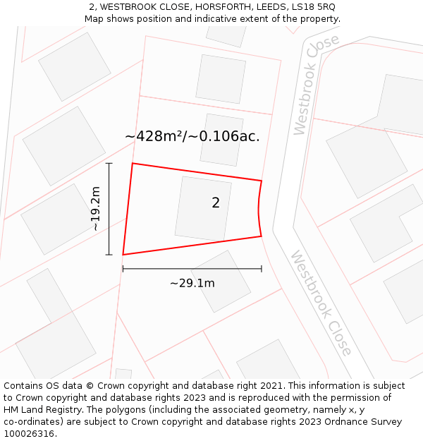 2, WESTBROOK CLOSE, HORSFORTH, LEEDS, LS18 5RQ: Plot and title map