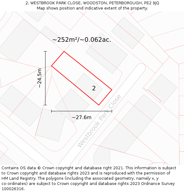 2, WESTBROOK PARK CLOSE, WOODSTON, PETERBOROUGH, PE2 9JQ: Plot and title map