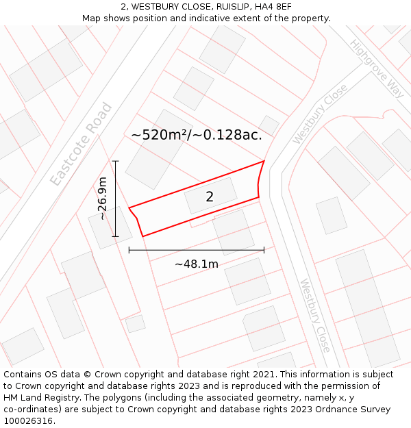 2, WESTBURY CLOSE, RUISLIP, HA4 8EF: Plot and title map