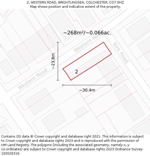 2, WESTERN ROAD, BRIGHTLINGSEA, COLCHESTER, CO7 0HZ: Plot and title map