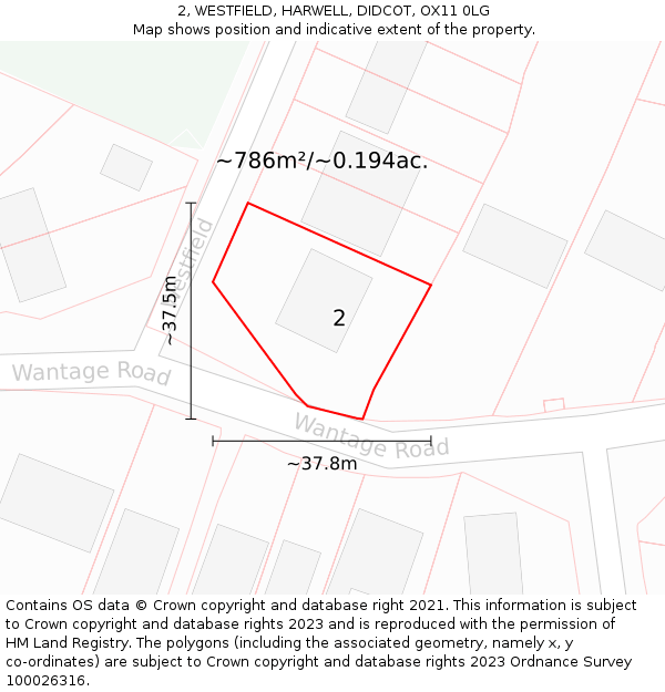 2, WESTFIELD, HARWELL, DIDCOT, OX11 0LG: Plot and title map