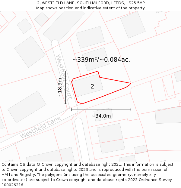 2, WESTFIELD LANE, SOUTH MILFORD, LEEDS, LS25 5AP: Plot and title map