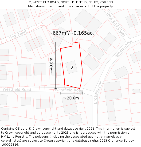 2, WESTFIELD ROAD, NORTH DUFFIELD, SELBY, YO8 5SB: Plot and title map