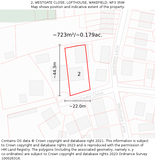 2, WESTGATE CLOSE, LOFTHOUSE, WAKEFIELD, WF3 3NW: Plot and title map