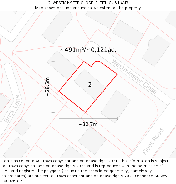 2, WESTMINSTER CLOSE, FLEET, GU51 4NR: Plot and title map