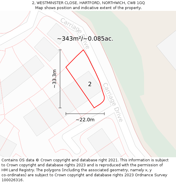 2, WESTMINSTER CLOSE, HARTFORD, NORTHWICH, CW8 1GQ: Plot and title map