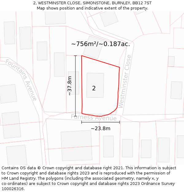 2, WESTMINSTER CLOSE, SIMONSTONE, BURNLEY, BB12 7ST: Plot and title map