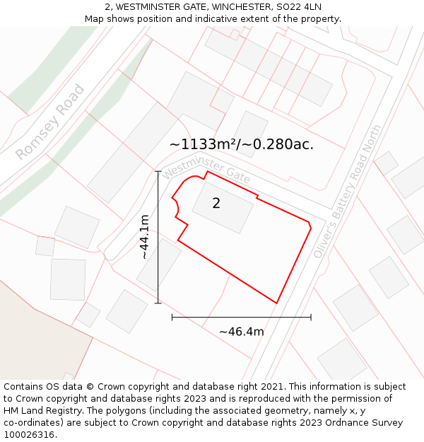 2, WESTMINSTER GATE, WINCHESTER, SO22 4LN: Plot and title map