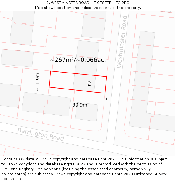 2, WESTMINSTER ROAD, LEICESTER, LE2 2EG: Plot and title map